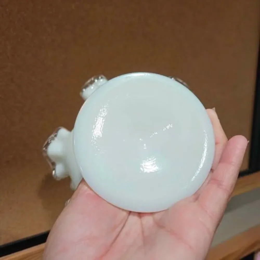 Vintage white opalescent ruffled pedestal glass bowl